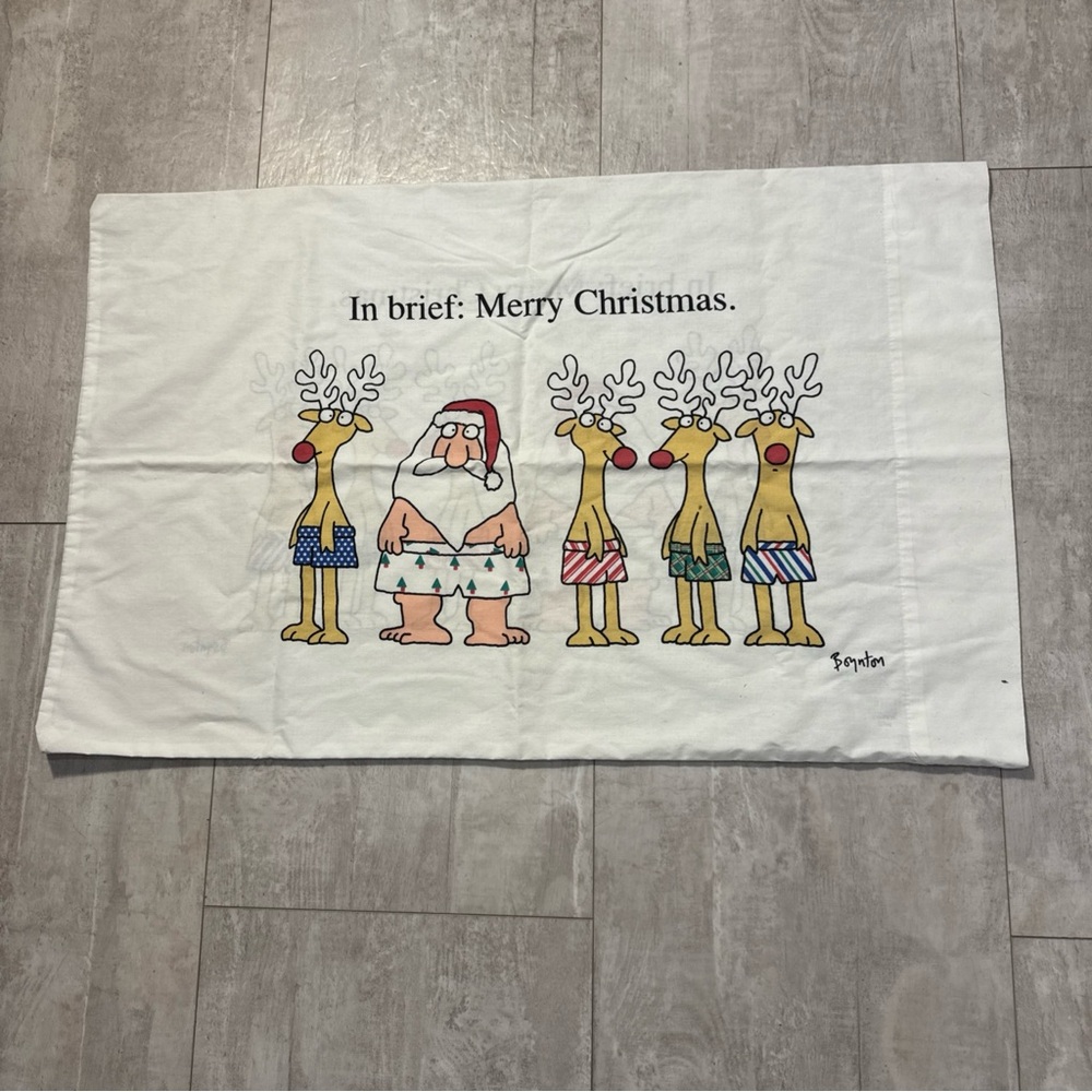Boynton Festive Christmas pillowcase funny Santa reindeer vintage